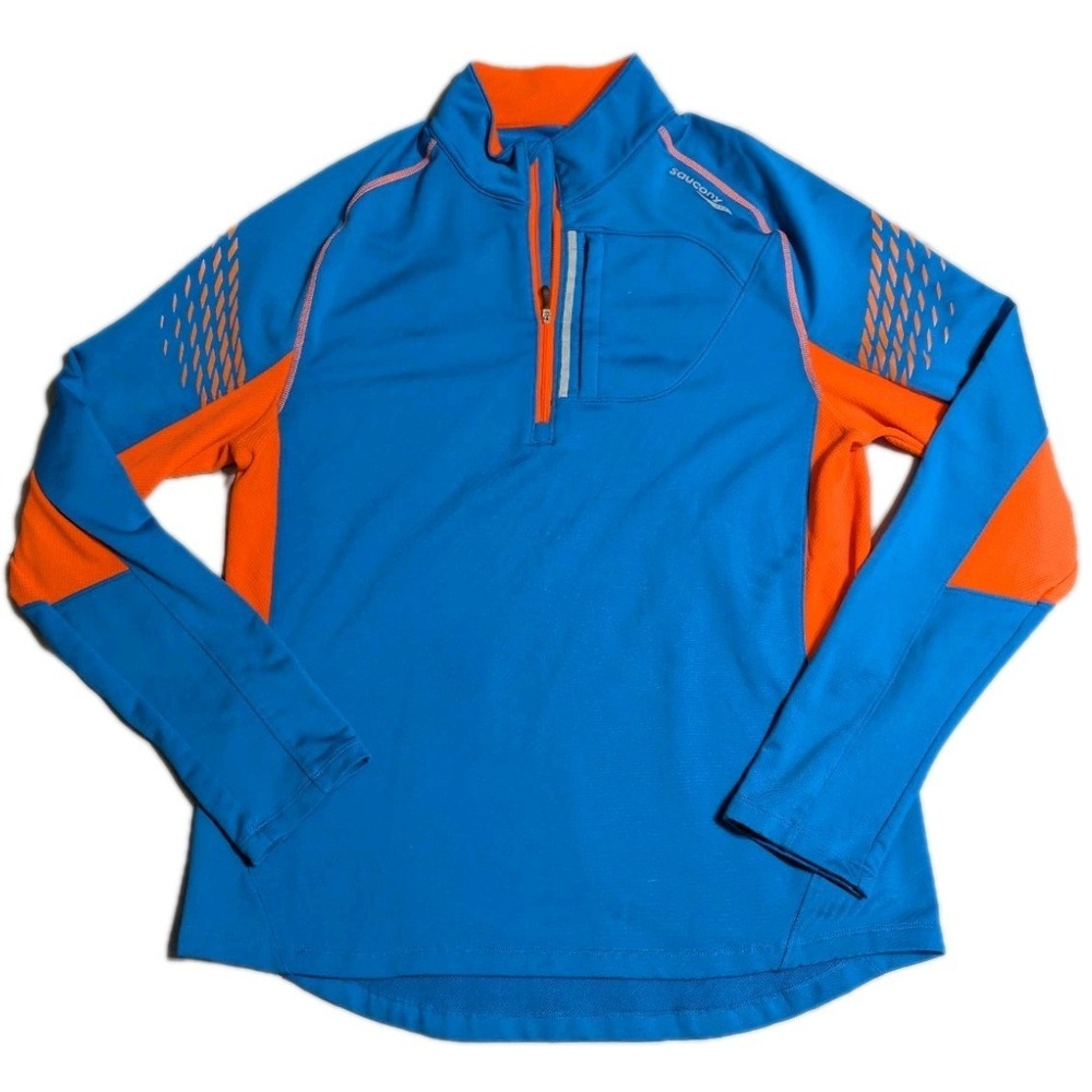Saucony Drylete Mens Medium Running Pullover 1/4 Zip Blue Orange Reflective